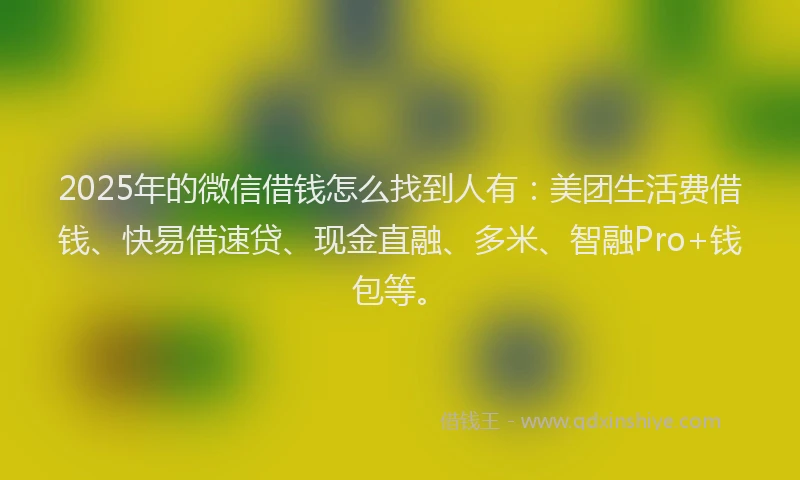 2025年的微信借钱怎么找到人有：美团生活费借钱、快易借速贷、现金直融、多米、智融Pro+钱包等。