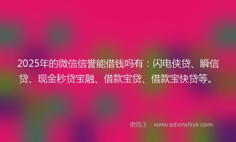 2025年的微信信誉能借钱吗有：闪电侠贷、瞬信贷、现金秒贷宝融、借款宝贷、借款宝快贷等。
