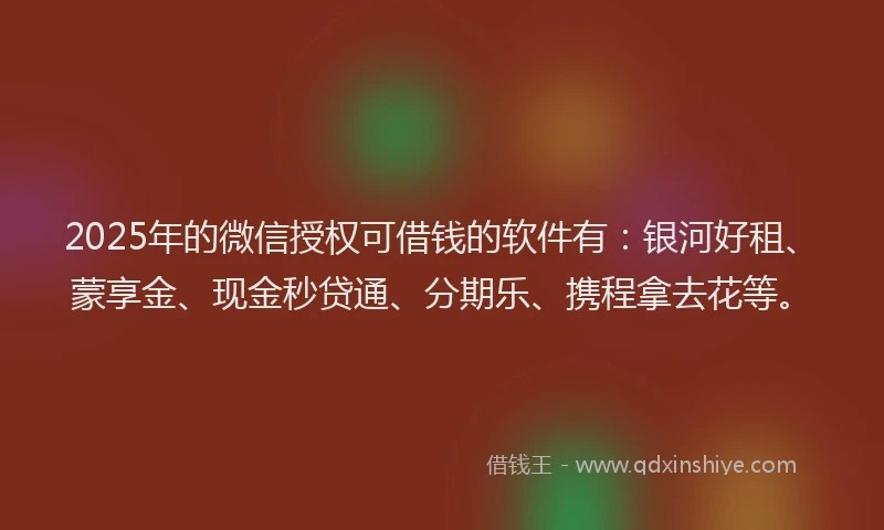 2025年的微信授权可借钱的软件有：银河好租、蒙享金、现金秒贷通、分期乐、携程拿去花等。
