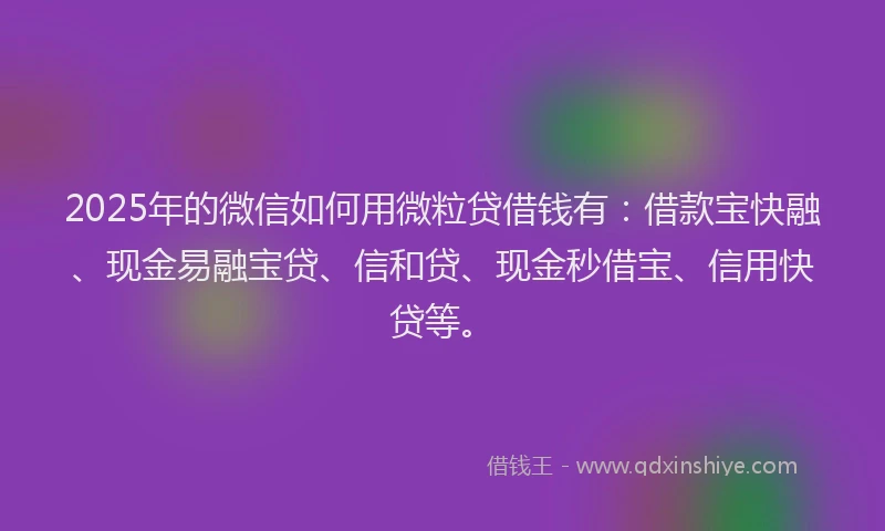 2025年的微信如何用微粒贷借钱有：借款宝快融、现金易融宝贷、信和贷、现金秒借宝、信用快贷等。