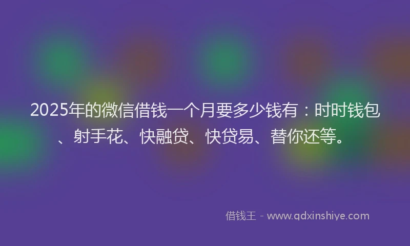 2025年的微信借钱一个月要多少钱有：时时钱包、射手花、快融贷、快贷易、替你还等。