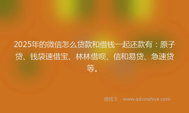 2025年的微信怎么贷款和借钱一起还款有：原子贷、钱袋速借宝、林林借呗、信和易贷、急速贷等。