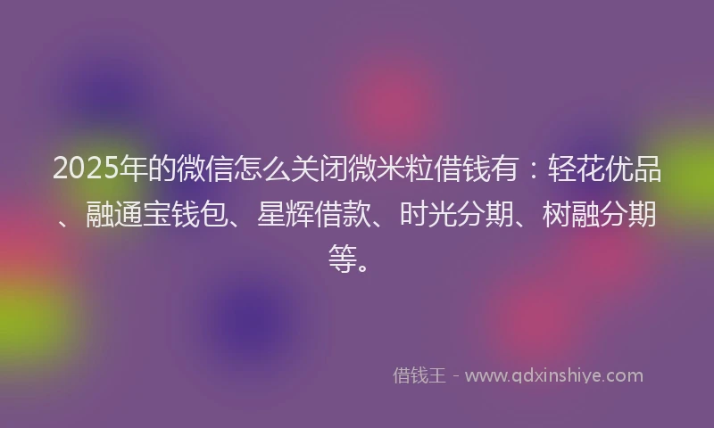 2025年的微信怎么关闭微米粒借钱有：轻花优品、融通宝钱包、星辉借款、时光分期、树融分期等。