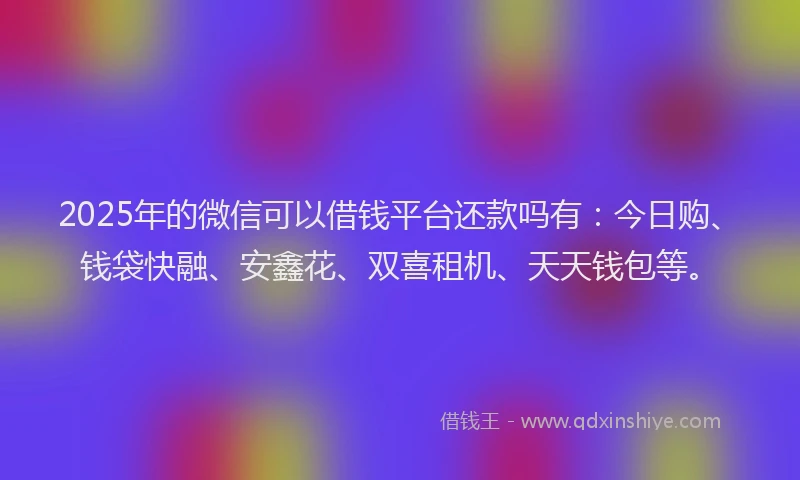 2025年的微信可以借钱平台还款吗有：今日购、钱袋快融、安鑫花、双喜租机、天天钱包等。