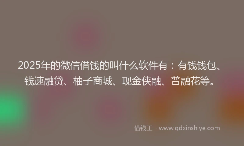 2025年的微信借钱的叫什么软件有：有钱钱包、钱速融贷、柚子商城、现金侠融、普融花等。