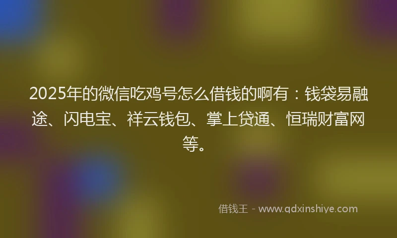 2025年的微信吃鸡号怎么借钱的啊有：钱袋易融途、闪电宝、祥云钱包、掌上贷通、恒瑞财富网等。