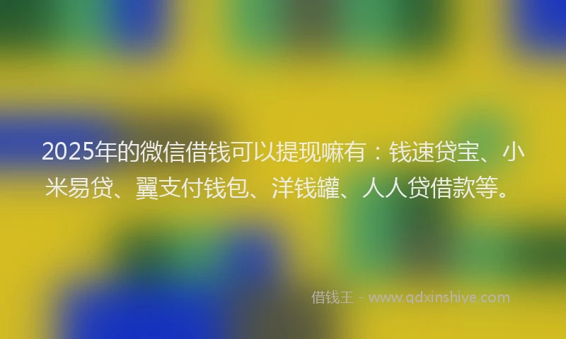 2025年的微信借钱可以提现嘛有：钱速贷宝、小米易贷、翼支付钱包、洋钱罐、人人贷借款等。