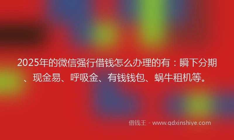 2025年的微信强行借钱怎么办理的有：瞬下分期、现金易、呼吸金、有钱钱包、蜗牛租机等。