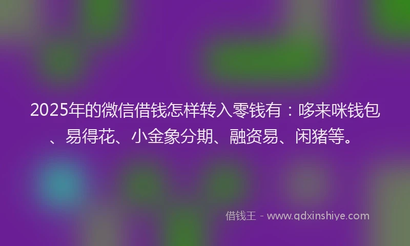 2025年的微信借钱怎样转入零钱有：哆来咪钱包、易得花、小金象分期、融资易、闲猪等。