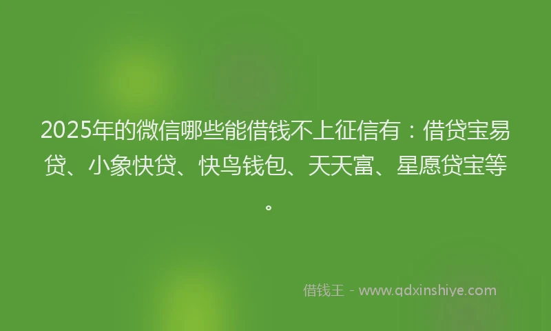 2025年的微信哪些能借钱不上征信有：借贷宝易贷、小象快贷、快鸟钱包、天天富、星愿贷宝等。