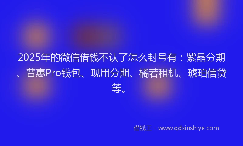2025年的微信借钱不认了怎么封号有：紫晶分期、普惠Pro钱包、现用分期、橘若租机、琥珀信贷等。
