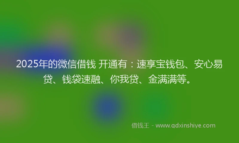 2025年的微信借钱 开通有：速享宝钱包、安心易贷、钱袋速融、你我贷、金满满等。