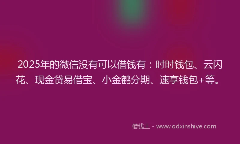 2025年的微信没有可以借钱有：时时钱包、云闪花、现金贷易借宝、小金鹤分期、速享钱包+等。