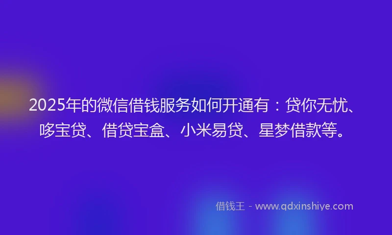 2025年的微信借钱服务如何开通有：贷你无忧、哆宝贷、借贷宝盒、小米易贷、星梦借款等。