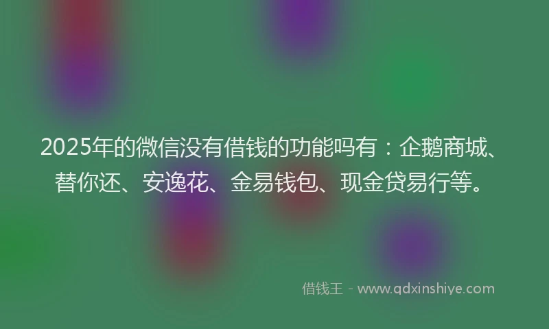 2025年的微信没有借钱的功能吗有：企鹅商城、替你还、安逸花、金易钱包、现金贷易行等。