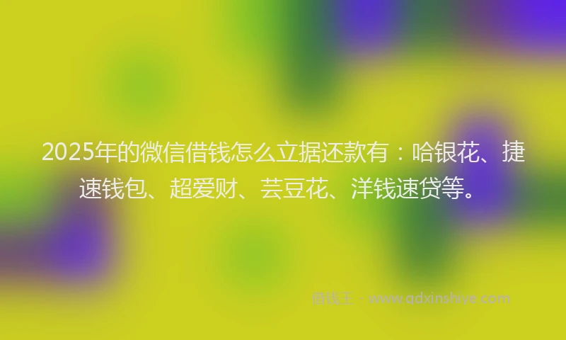 2025年的微信借钱怎么立据还款有：哈银花、捷速钱包、超爱财、芸豆花、洋钱速贷等。