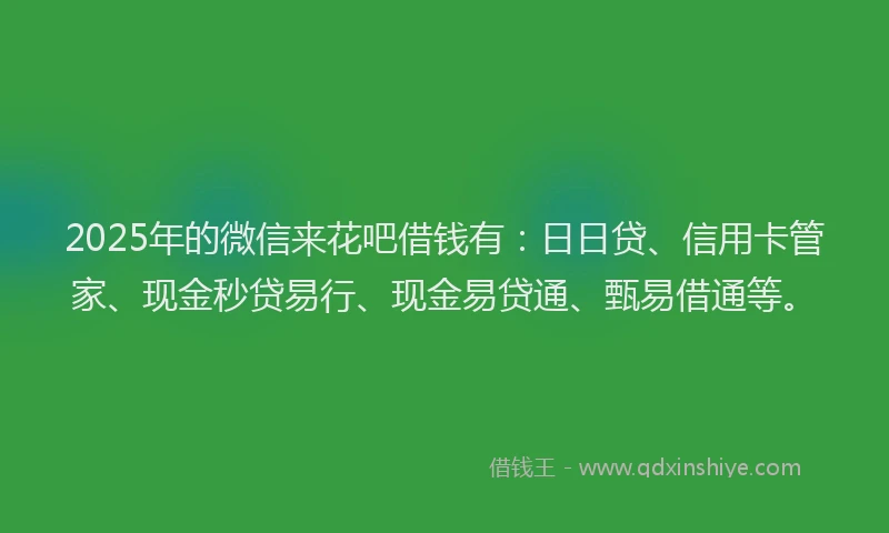 2025年的微信来花吧借钱有：日日贷、信用卡管家、现金秒贷易行、现金易贷通、甄易借通等。