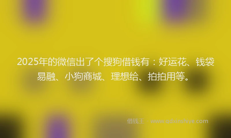 2025年的微信出了个搜狗借钱有：好运花、钱袋易融、小狗商城、理想给、拍拍用等。