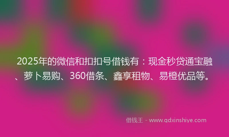 2025年的微信和扣扣号借钱有：现金秒贷通宝融、萝卜易购、360借条、鑫享租物、易橙优品等。