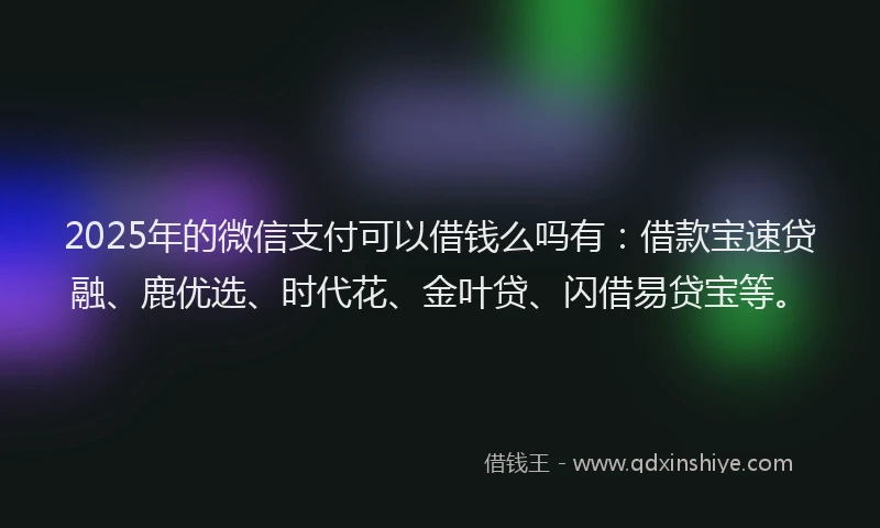 2025年的微信支付可以借钱么吗有：借款宝速贷融、鹿优选、时代花、金叶贷、闪借易贷宝等。