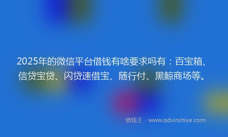 2025年的微信平台借钱有啥要求吗有：百宝箱、信贷宝贷、闪贷速借宝、随行付、黑鲸商场等。