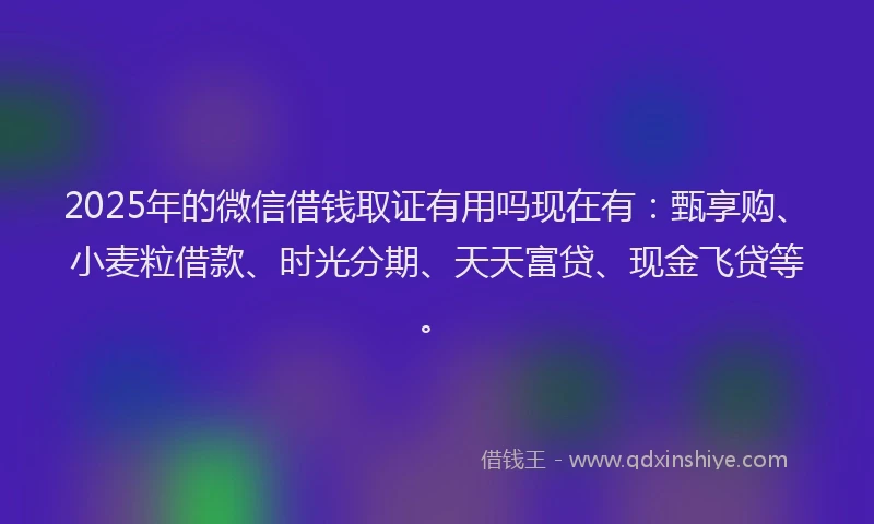 2025年的微信借钱取证有用吗现在有：甄享购、小麦粒借款、时光分期、天天富贷、现金飞贷等。