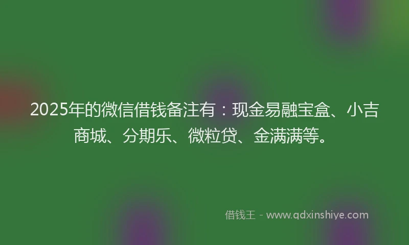 2025年的微信借钱备注有：现金易融宝盒、小吉商城、分期乐、微粒贷、金满满等。