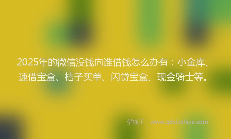 2025年的微信没钱向谁借钱怎么办有：小金库、速借宝盒、桔子买单、闪贷宝盒、现金骑士等。