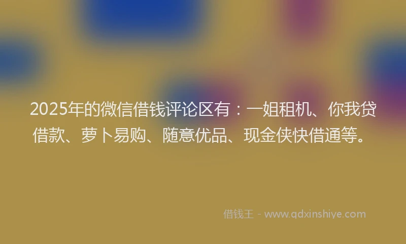 2025年的微信借钱评论区有：一姐租机、你我贷借款、萝卜易购、随意优品、现金侠快借通等。