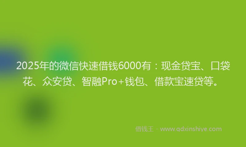 2025年的微信快速借钱6000有：现金贷宝、口袋花、众安贷、智融Pro+钱包、借款宝速贷等。