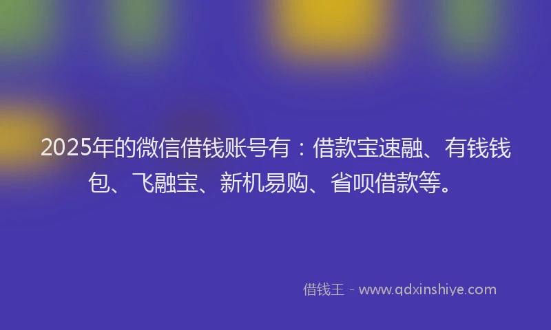 2025年的微信借钱账号有：借款宝速融、有钱钱包、飞融宝、新机易购、省呗借款等。