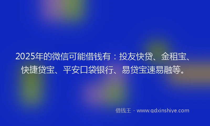 2025年的微信可能借钱有：投友快贷、金租宝、快捷贷宝、平安口袋银行、易贷宝速易融等。