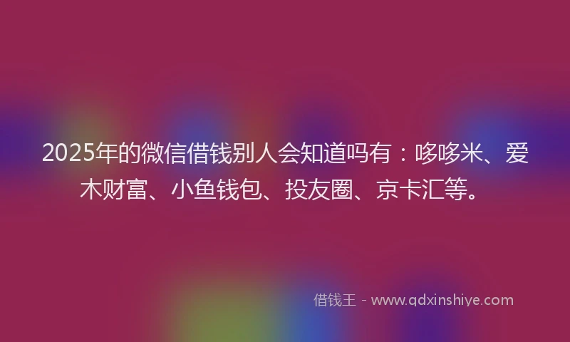 2025年的微信借钱别人会知道吗有：哆哆米、爱木财富、小鱼钱包、投友圈、京卡汇等。