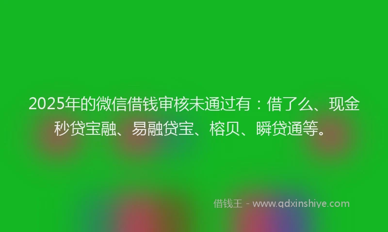 2025年的微信借钱审核未通过有：借了么、现金秒贷宝融、易融贷宝、榕贝、瞬贷通等。