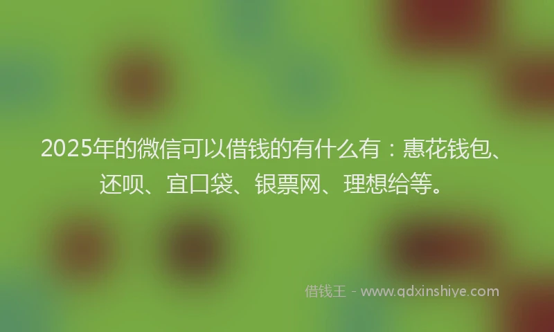 2025年的微信可以借钱的有什么有：惠花钱包、还呗、宜口袋、银票网、理想给等。