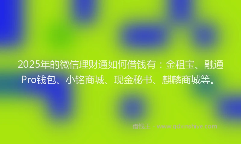 2025年的微信理财通如何借钱有：金租宝、融通Pro钱包、小铭商城、现金秘书、麒麟商城等。
