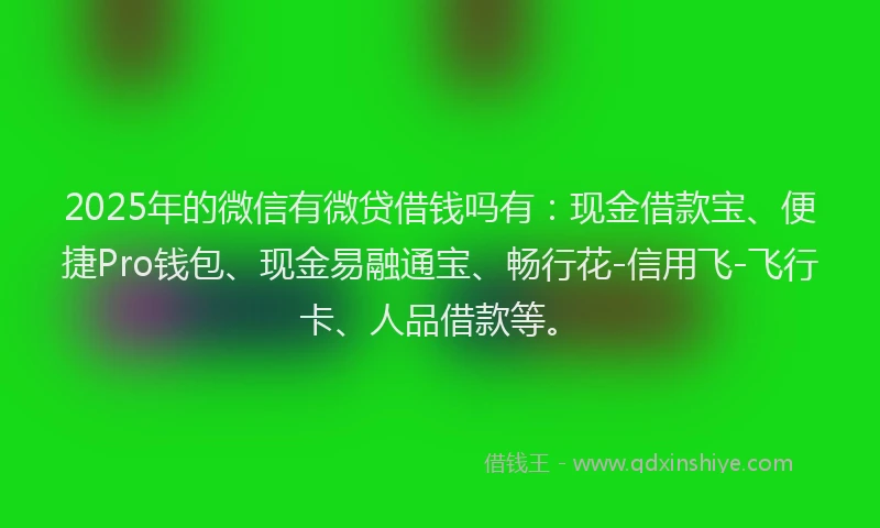 2025年的微信有微贷借钱吗有：现金借款宝、便捷Pro钱包、现金易融通宝、畅行花-信用飞-飞行卡、人品借款等。