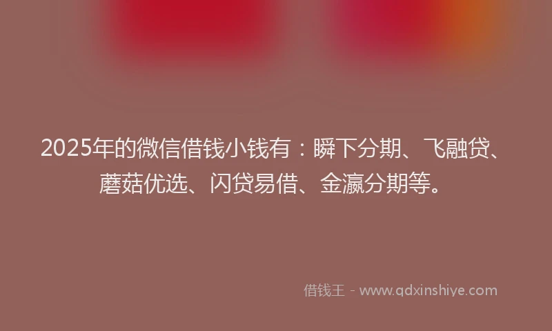 2025年的微信借钱小钱有：瞬下分期、飞融贷、蘑菇优选、闪贷易借、金瀛分期等。