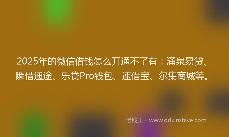2025年的微信借钱怎么开通不了有：涌泉易贷、瞬借通途、乐贷Pro钱包、速借宝、尔集商城等。
