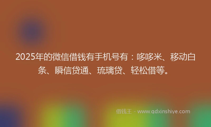 2025年的微信借钱有手机号有：哆哆米、移动白条、瞬信贷通、琉璃贷、轻松借等。