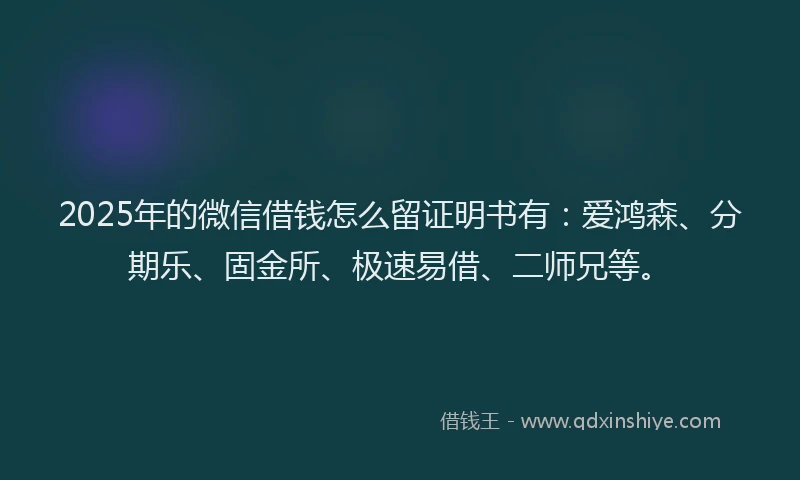 2025年的微信借钱怎么留证明书有：爱鸿森、分期乐、固金所、极速易借、二师兄等。