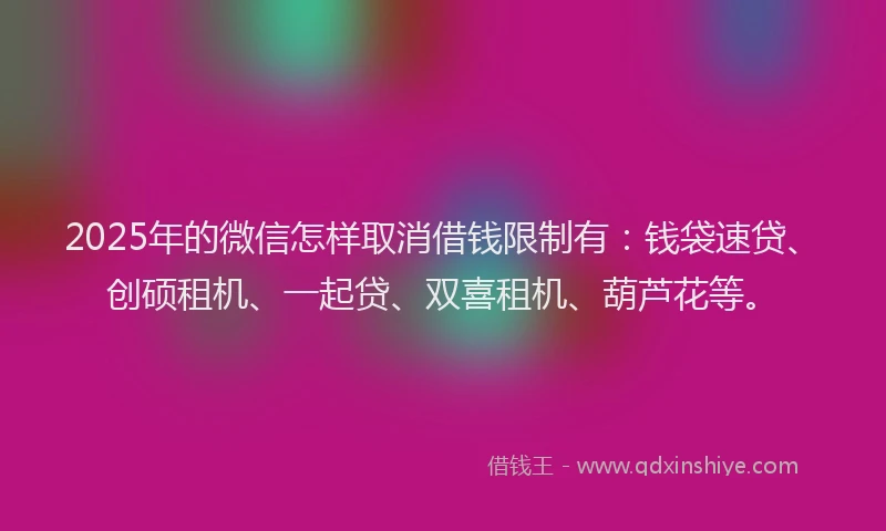 2025年的微信怎样取消借钱限制有：钱袋速贷、创硕租机、一起贷、双喜租机、葫芦花等。
