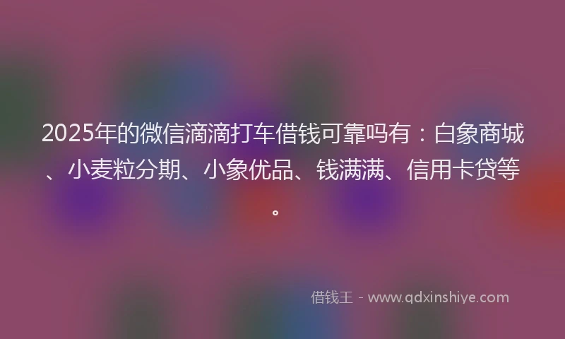 2025年的微信滴滴打车借钱可靠吗有：白象商城、小麦粒分期、小象优品、钱满满、信用卡贷等。