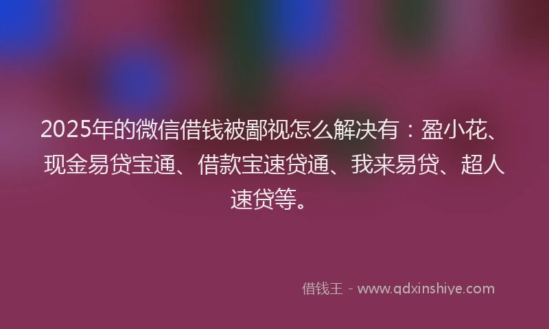 2025年的微信借钱被鄙视怎么解决有：盈小花、现金易贷宝通、借款宝速贷通、我来易贷、超人速贷等。