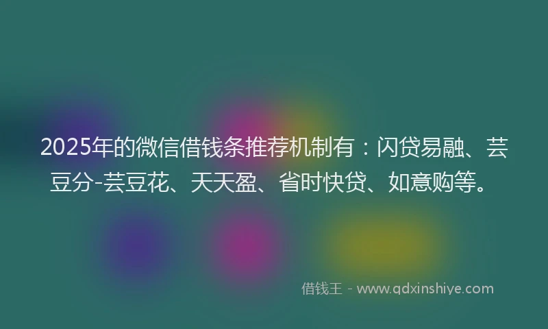 2025年的微信借钱条推荐机制有：闪贷易融、芸豆分-芸豆花、天天盈、省时快贷、如意购等。