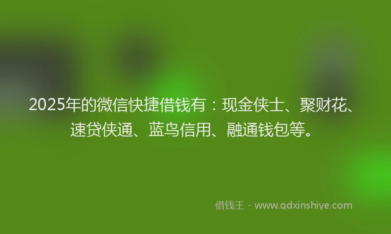 2025年的微信快捷借钱有：现金侠士、聚财花、速贷侠通、蓝鸟信用、融通钱包等。