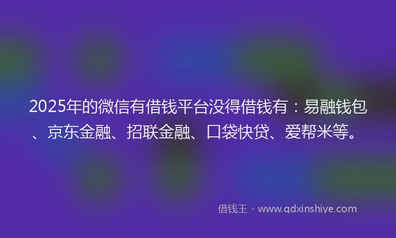 2025年的微信有借钱平台没得借钱有：易融钱包、京东金融、招联金融、口袋快贷、爱帮米等。
