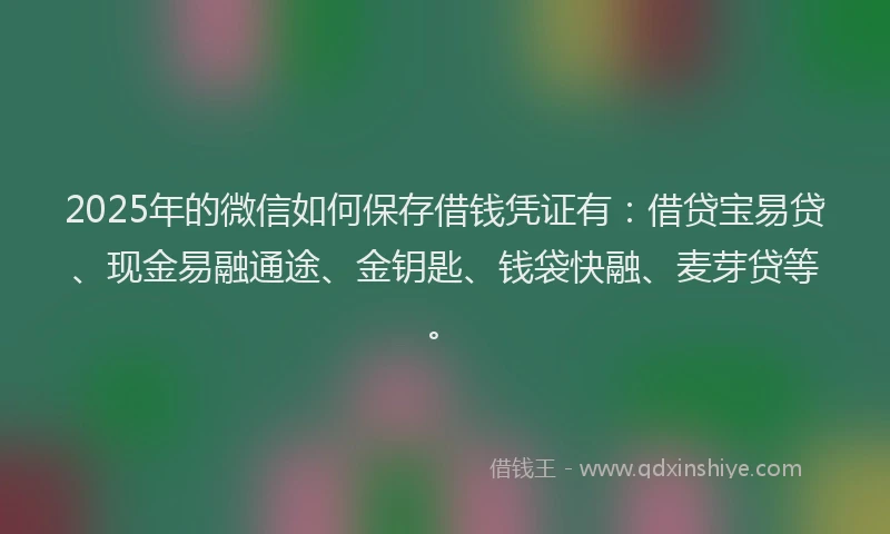 2025年的微信如何保存借钱凭证有：借贷宝易贷、现金易融通途、金钥匙、钱袋快融、麦芽贷等。