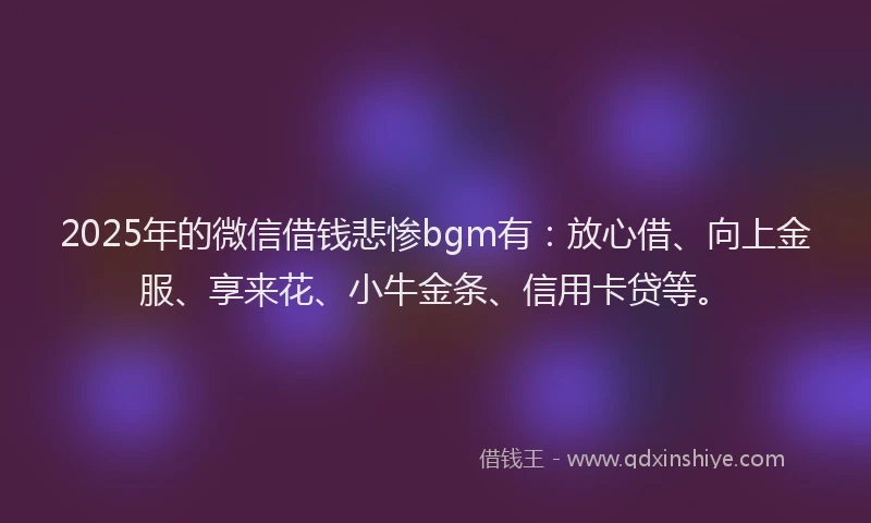 2025年的微信借钱悲惨bgm有：放心借、向上金服、享来花、小牛金条、信用卡贷等。