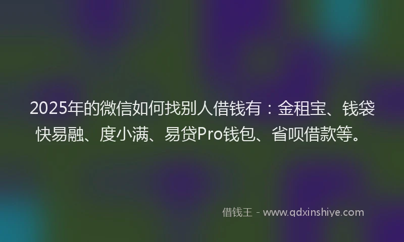 2025年的微信如何找别人借钱有：金租宝、钱袋快易融、度小满、易贷Pro钱包、省呗借款等。